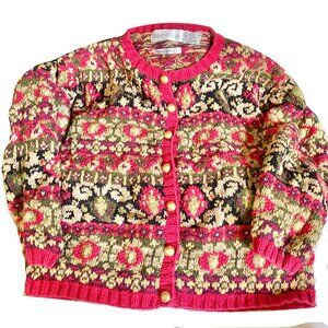 Vintage Fair Isle Cardigan Robert Scott Cotton Blend sz M Hand Knit
